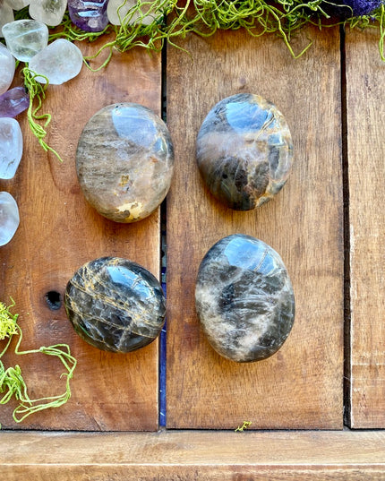 Black Moonstone Palm Stone | Intuition and Reflection