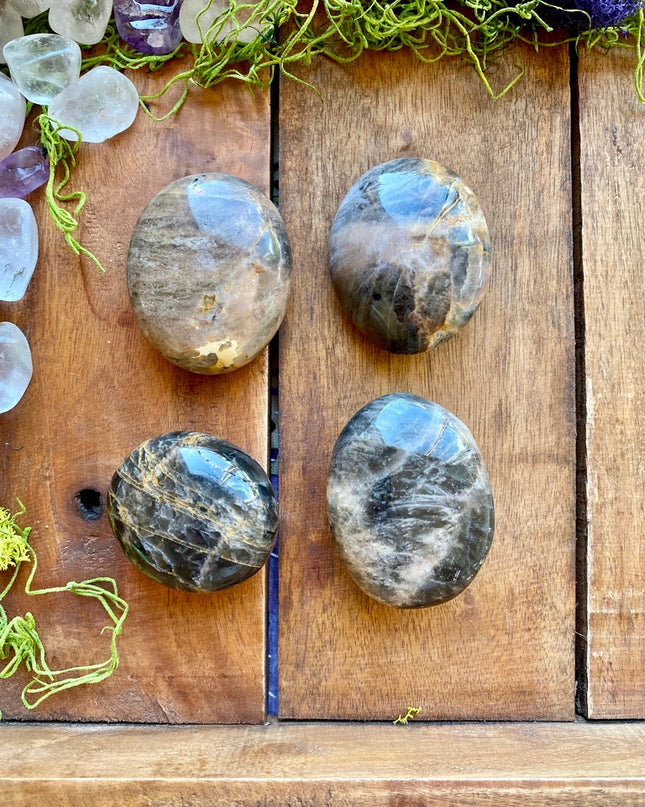 Black Moonstone Palm Stone | Intuition and Reflection