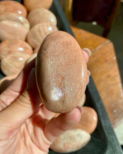 Peach Moonstone Palm Stone | Compassionate Energy