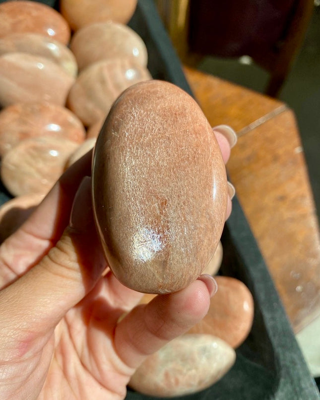 Peach Moonstone Palm Stone | Compassionate Energy