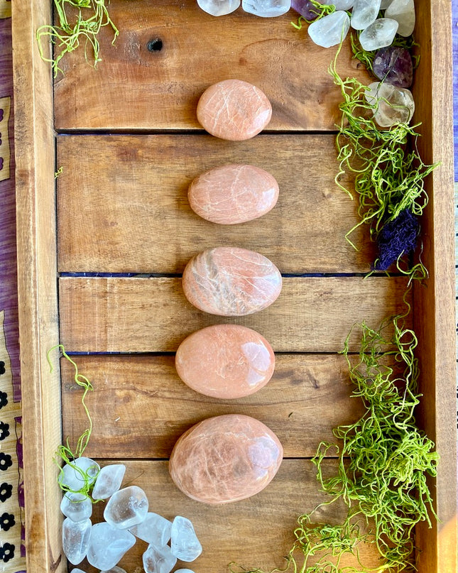 Peach Moonstone Palm Stone | Compassionate Energy