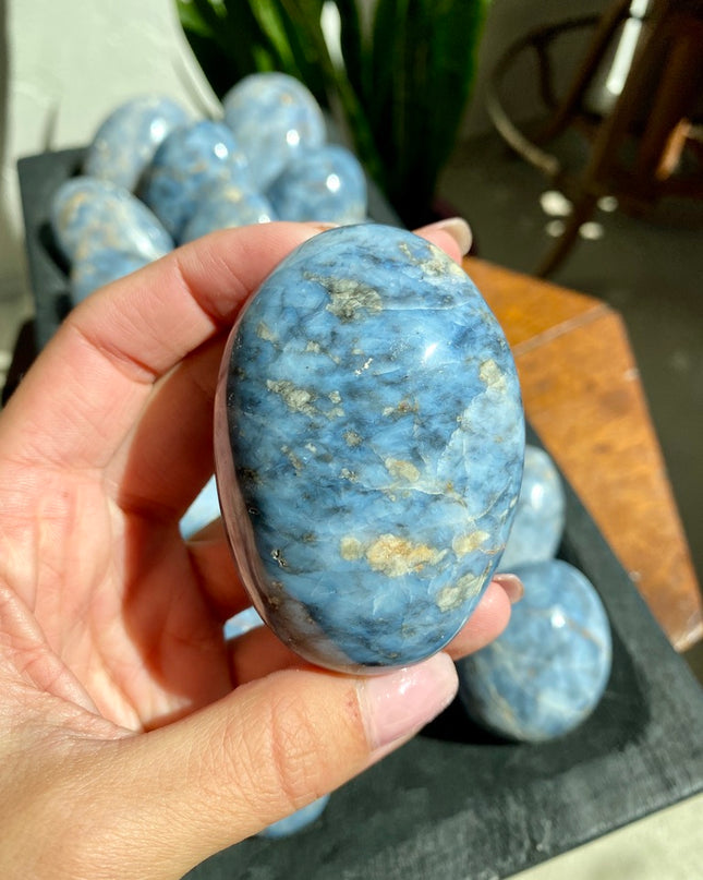 High Grade Blue Opal Palm Stone | Throat Chakra Healing