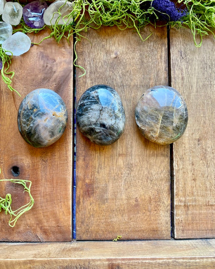 Black Moonstone Palm Stone | Intuition and Reflection