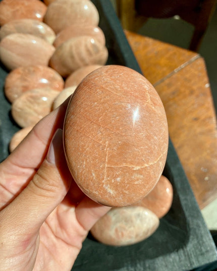 Peach Moonstone Palm Stone | Compassionate Energy