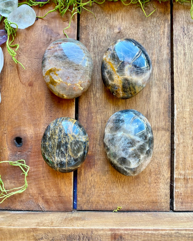Black Moonstone Palm Stone | Intuition and Reflection