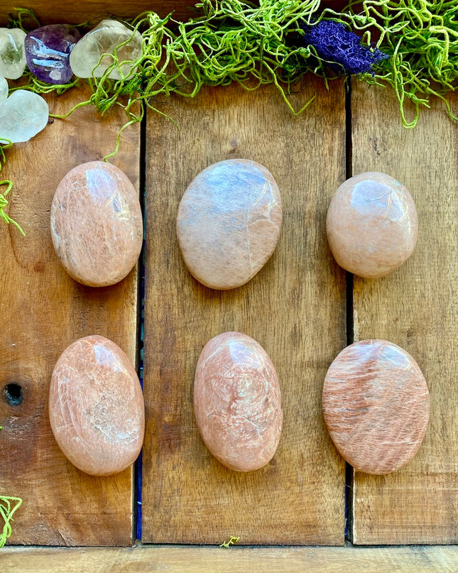 Peach Moonstone Palm Stone | Compassionate Energy