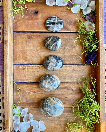 Black Moonstone Palm Stone | Intuition and Reflection