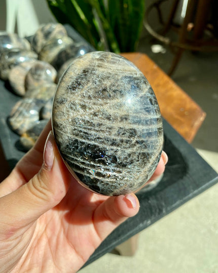 Black Moonstone Palm Stone | Intuition and Reflection