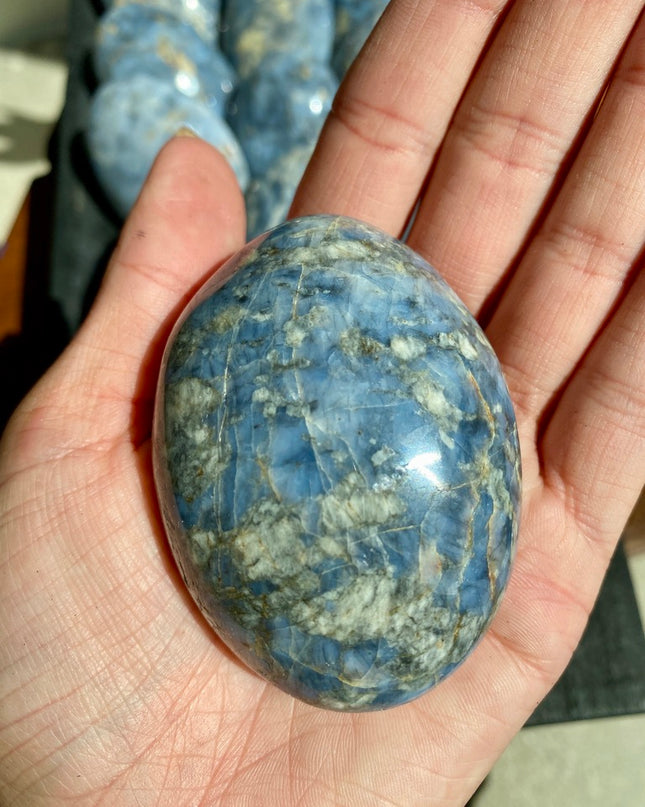 High Grade Blue Opal Palm Stone | Throat Chakra Healing